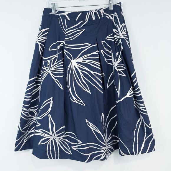 Talbots RSVP Floral Pleated Full Skirt Womens 8 Blue Silver Midi Lined Chic - Picture 1 of 16